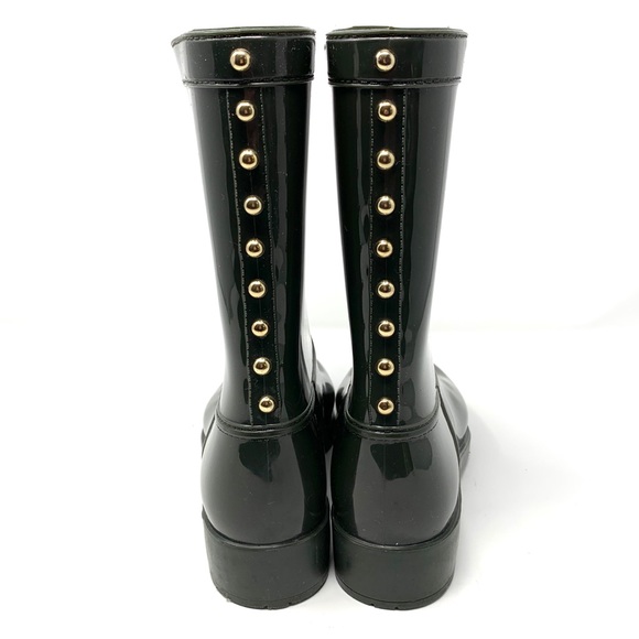 Aldo Hunter Green Rain Boots Gold Studded Size 7/8 - Picture 4 of 8